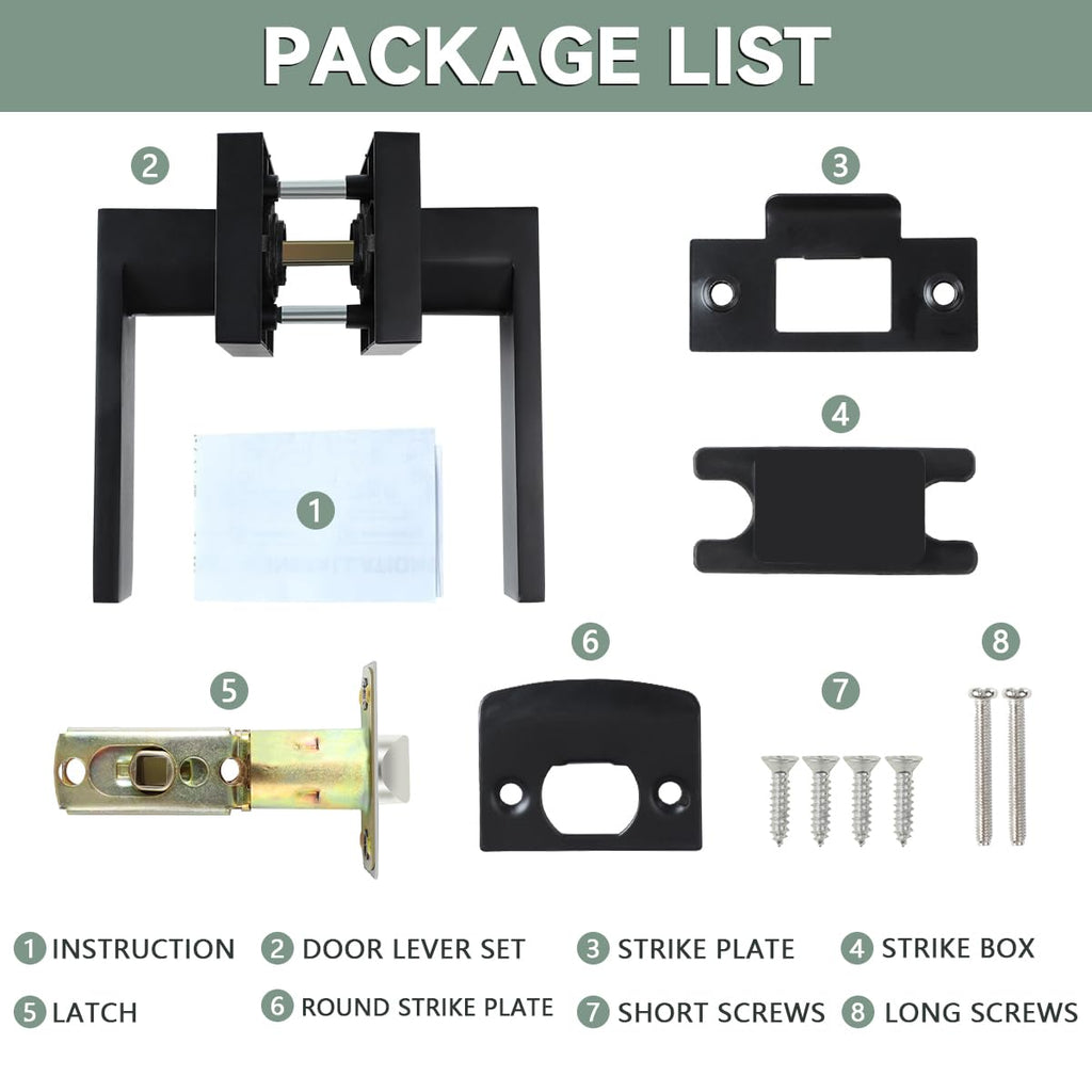 Black Passage Door Levers, 1 Pack Heavy-Duty Interior Handles