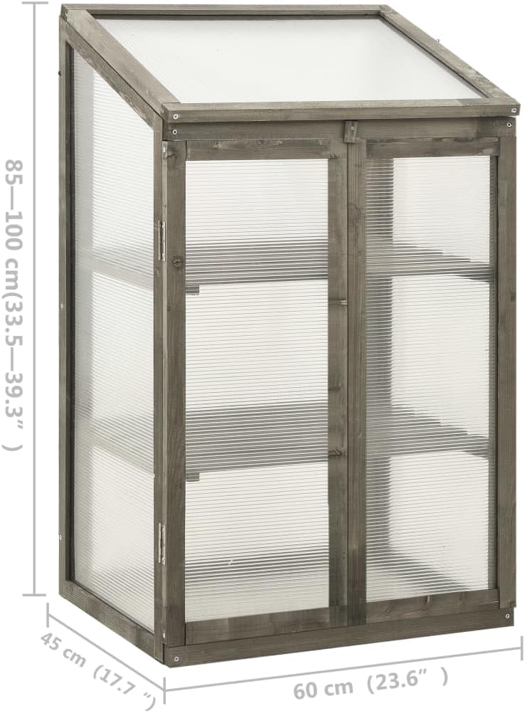 Wooden Greenhouse for Outdoor Gardening, Grey Firwood Cold Frame with Polycarbonate Panels and Adjustable Shelves