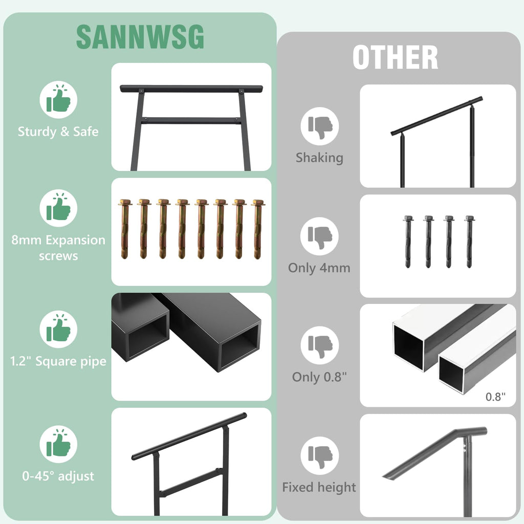 2 Pack Hand Rails for Outdoor Steps, 2-3 Step Railing for Stairs, Adjustable Porch Railing, Hand Rails for