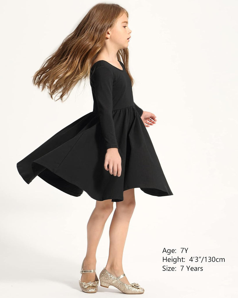Girls Cotton Long Sleeve Dress Twirl Skater Dress