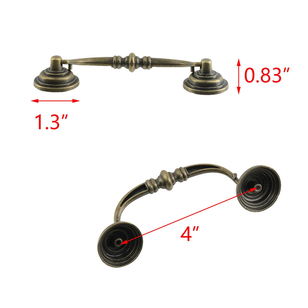 10Pcs Antique Drop Bail Pulls Handles 4Inch Hole Centers