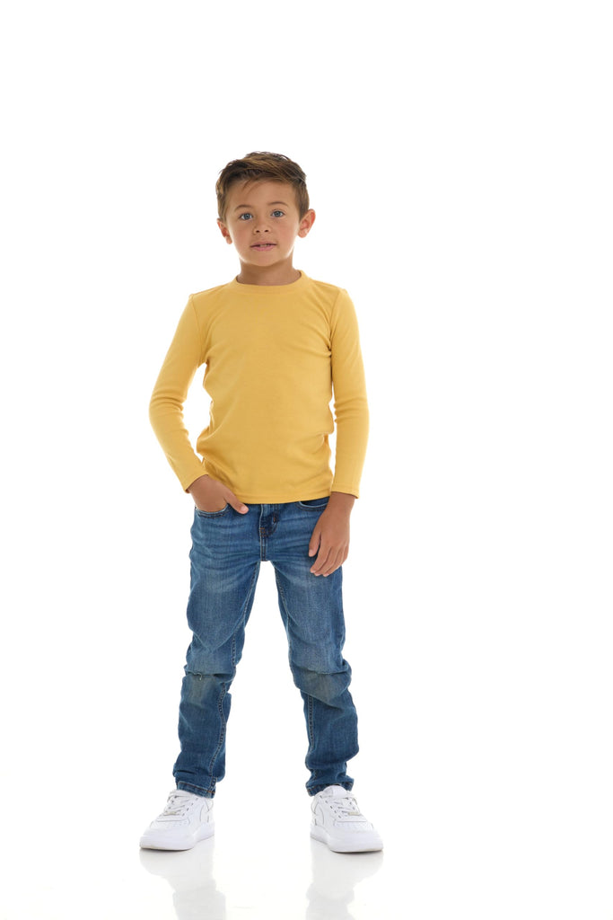 Pack Toddler Boys' Solid Long Sleeve Tees- Five Timeless Cotton Blend Crewnecks in Rich, Modern Colors