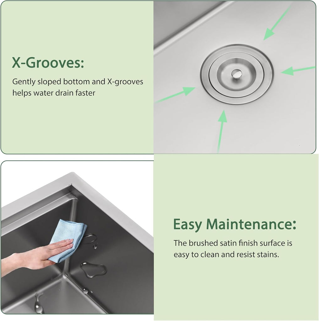 33x22 Drop In Workstation Kitchen Sink with Accessories | 16 Gauge Stainless Steel, Single Bowl, Round Corner