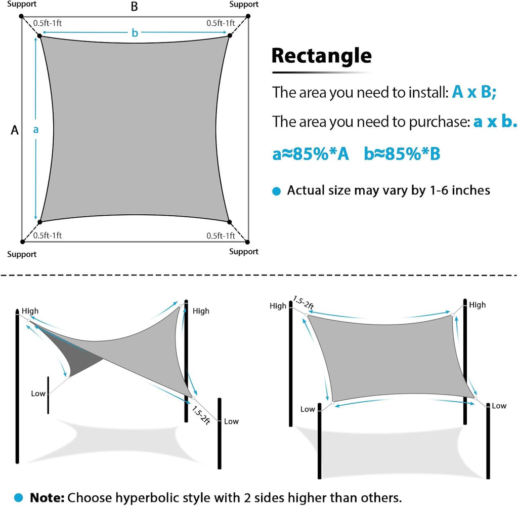 Shade Sail 12'X20' Rectangle Sand UV Block Breathable Sun Shade Canopy for Outdoor Patio Garden Deck Backyard