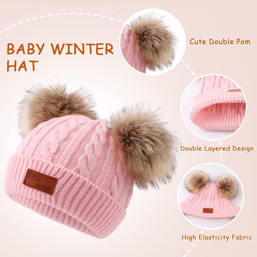 Kids Winter Beanie Hat Scarf Gloves Set Knit Warm Toddler Winter Cap Gloves Neck Warmer for Boys Girls 1-8 Year