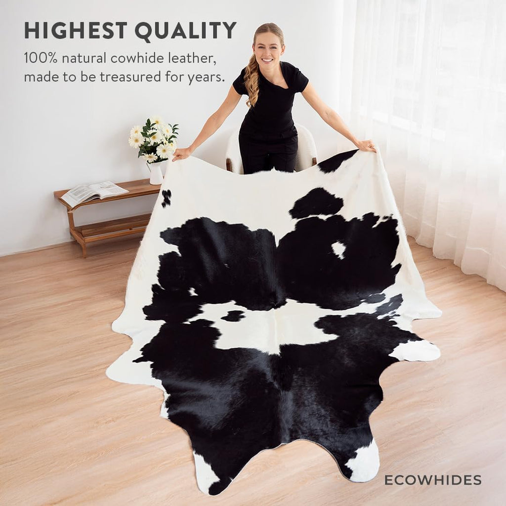 100% Genuine Brazilian Cowhide Rug - Black and White - Luxury Cowskin Leather Area Rug Décor 7 x 6 feet