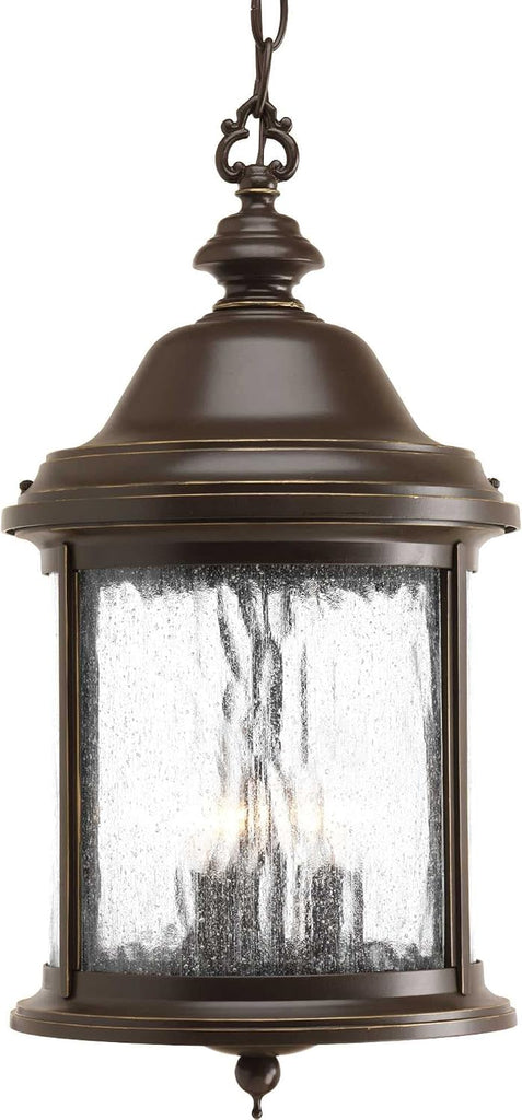 Ashmore Collection 3-Light Water Seeded Glass New Traditional Outdoor Hanging Lantern Light Antique Bronze