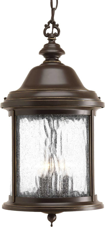 Ashmore Collection 3-Light Water Seeded Glass New Traditional Outdoor Hanging Lantern Light Antique Bronze