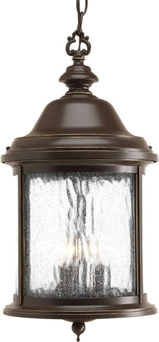 Ashmore Collection 3-Light Water Seeded Glass New Traditional Outdoor Hanging Lantern Light Antique Bronze