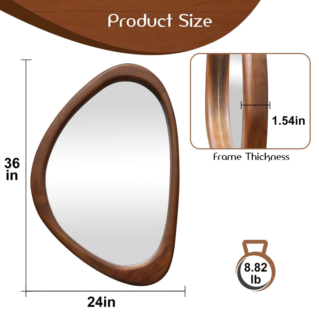 Irregular Wall Mirror, 24×36in Asymmetrical Wood Mirrors, Entryway Mirror