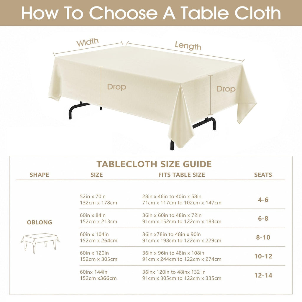 Rectangle Tablecloth 60x104 inch Linen Textured Waterproof Table Cloth Stain and Wrinkle Resistant Washable