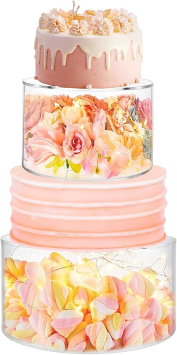 Acrylic Cake Stand, Clear Cake Stand Fillable Round Riser, 6 and 8 Inch Display Pedestals for Wedding - Set of 2