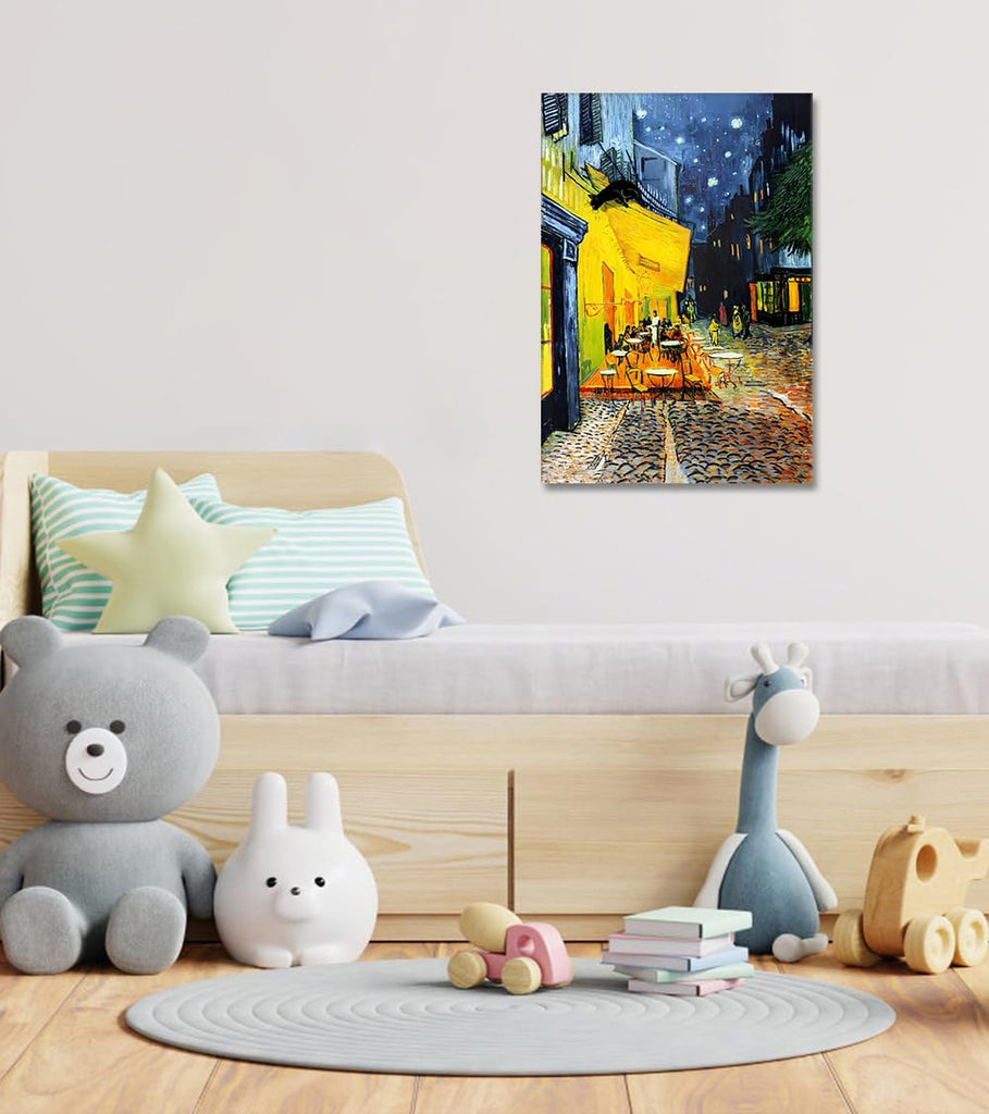 Cafe Terrace at Night Modern Stretched and Framed Canvas Prints Van Gogh Famous Oil Paintings Reproduction Cityscape