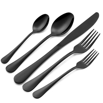 40-Piece Black Silverware Set, Modern Stainless Steel Flatware Cutlery Eating Utensils Tableware Sets for 8, Includes