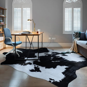 Black Faux Cowhide 8.3 ft x 6.2 ft Cow Print Faux Animal Skin Faux Fur Rug