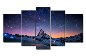 Starry Night Sky Wall Art Space Purple Star Skyline Over Mountain Canvas