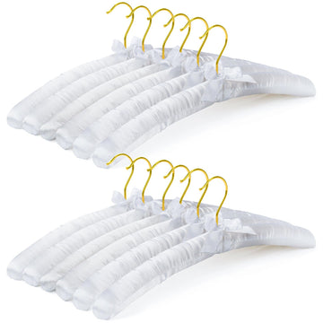 12 Pack Satin Padded Hangers 17 Inch White Anti Slip Coat Hangers