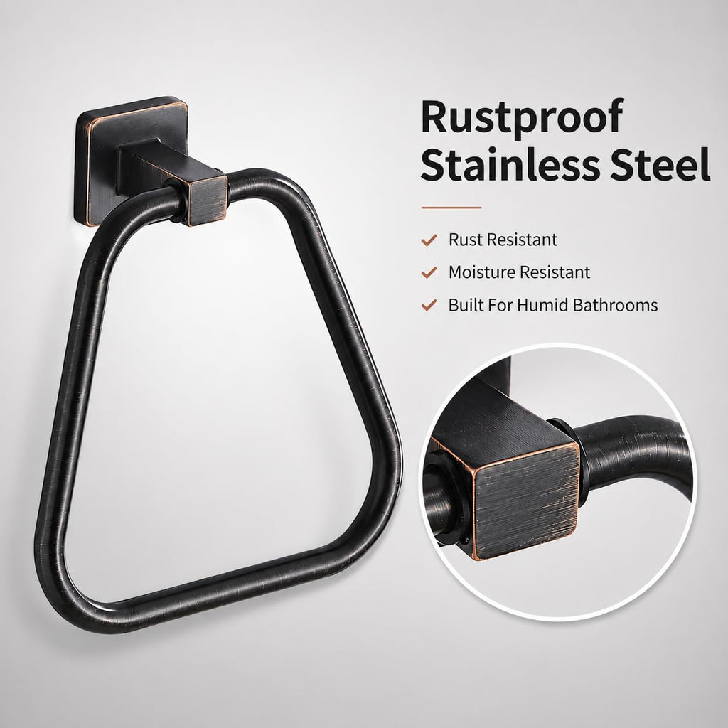 Oil Rubbed Bronze Towel Ring 2 Pack, Kitchen Bath Towel Holder Hangers Wall Mount Heavy Duty Stainless Steel