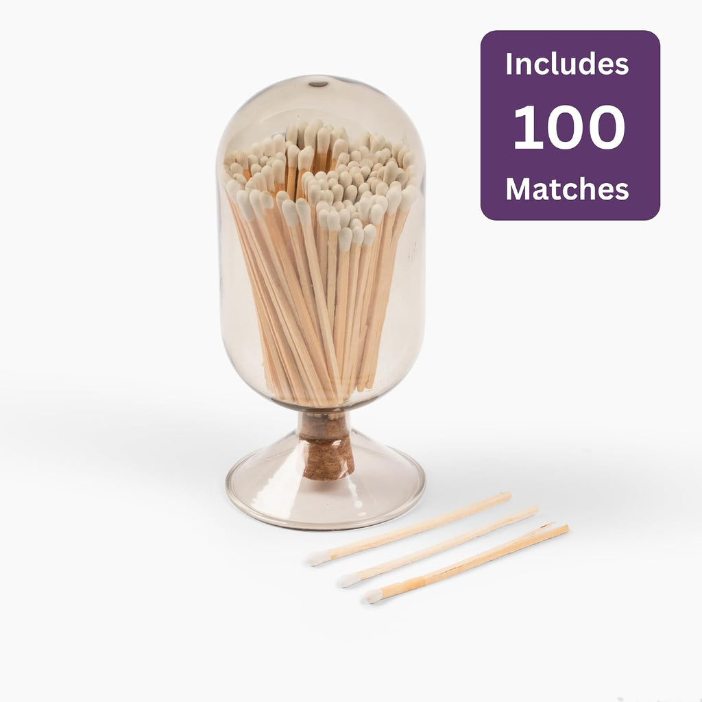 Premium Glass Match Cloche - Matches in a Jar with Striker. Great for Candles, Fireplace. Or Use Bottle for Bath
