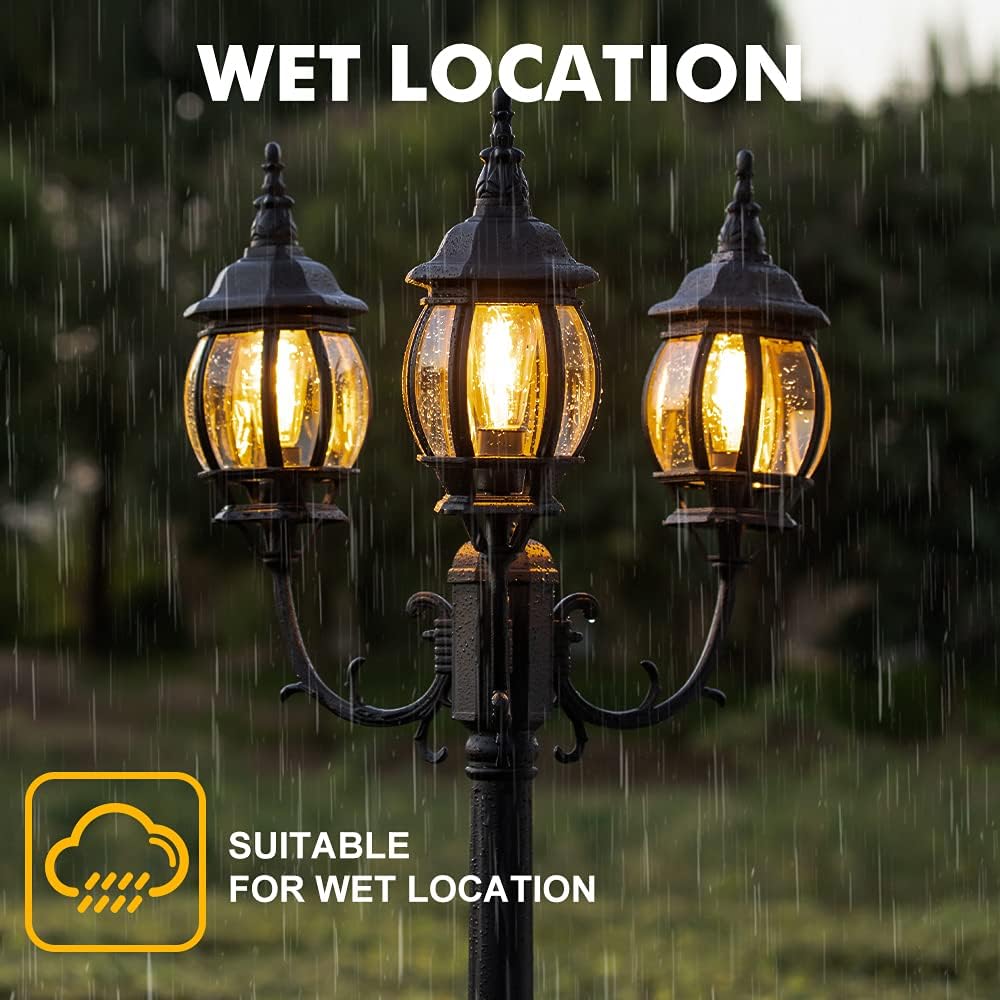 LED Outdoor Post Light with Triple-Head, Hardwired Vintage Street Lights for Lawn Patio Yard Pathway Garden Black
