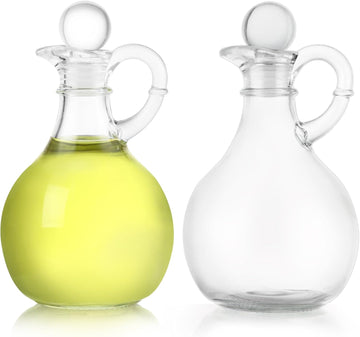 Clear Glass Oil and Vinegar Cruets, Salad Dressing Dispensers with Airtight Stoppers - Set of 2