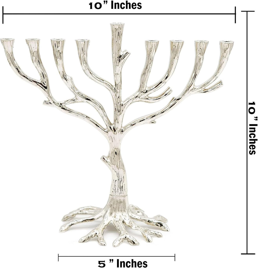 Tree of Life Nickel Finish Full Size 10 Inches for Hanukkah Fits Standard Chanukah Candles - Collectible Artistic