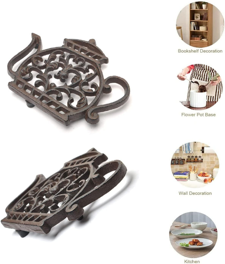 Cast Iron Trivets for Hot Dishes, Rustproof Tea Pot Trivet with Rubber Feet
