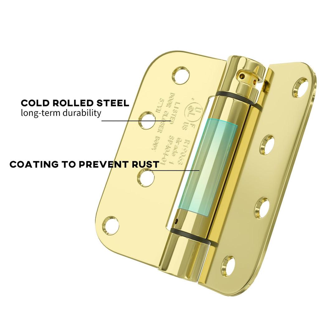4 Pack Brass 4" Spring Door Hinges with 5/8" Radius Corners