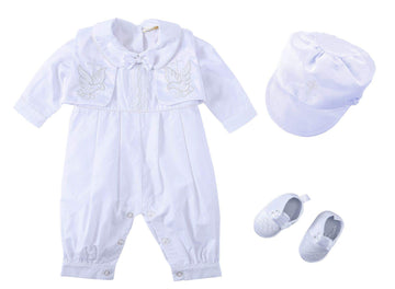 Baby Boy's 4 Pcs Set Christening Baptism Outfits White Long Sleeve
