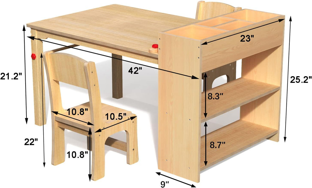 Kids Art Table Set with 2 Chairs, Solid Wood Legs, 150 lb Per Chair