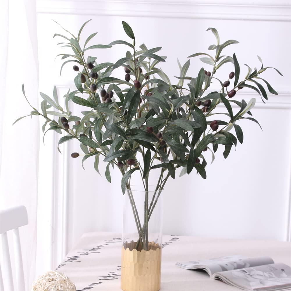 Olive Branches for Vases Artificial Olive Branches Faux Tree Branches Stems for Vase (3 Branches, 28.7 inch/Each)