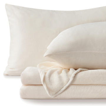 Flannel Sheets Queen Size, White, 4 Pieces