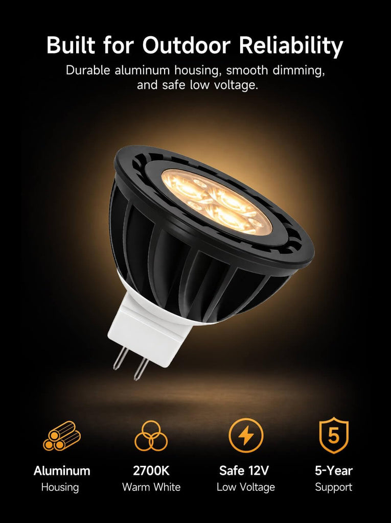 MR16 LED Bulbs 12V 5W GU5.3, 2700K Warm White, 4 Pack