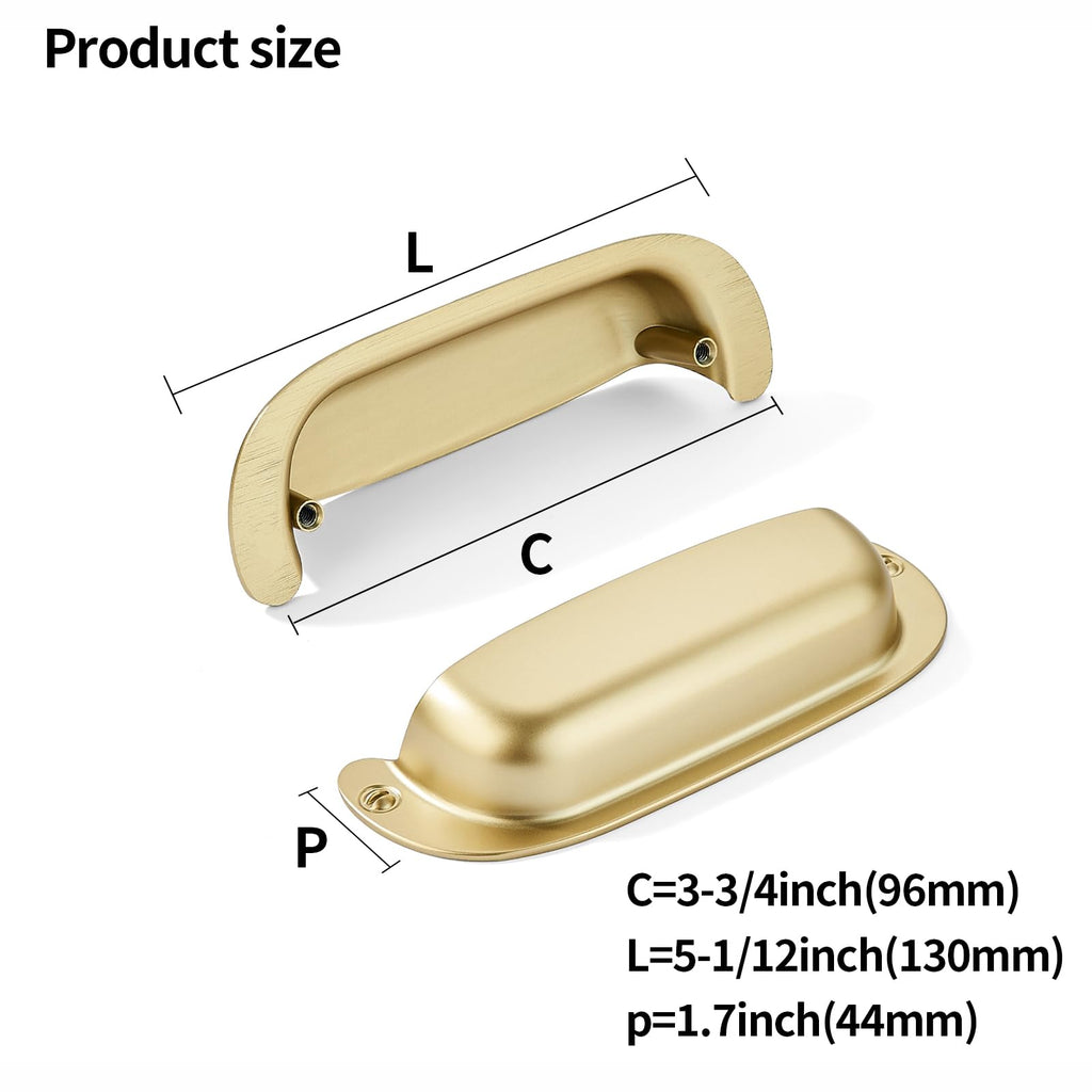10 Pack 3-3/4"(96mm) Hole Center Retro Brushed Gold Drawer Pulls Satin Gold Cabinet Bin Cup Pulls Bathroom Hardware