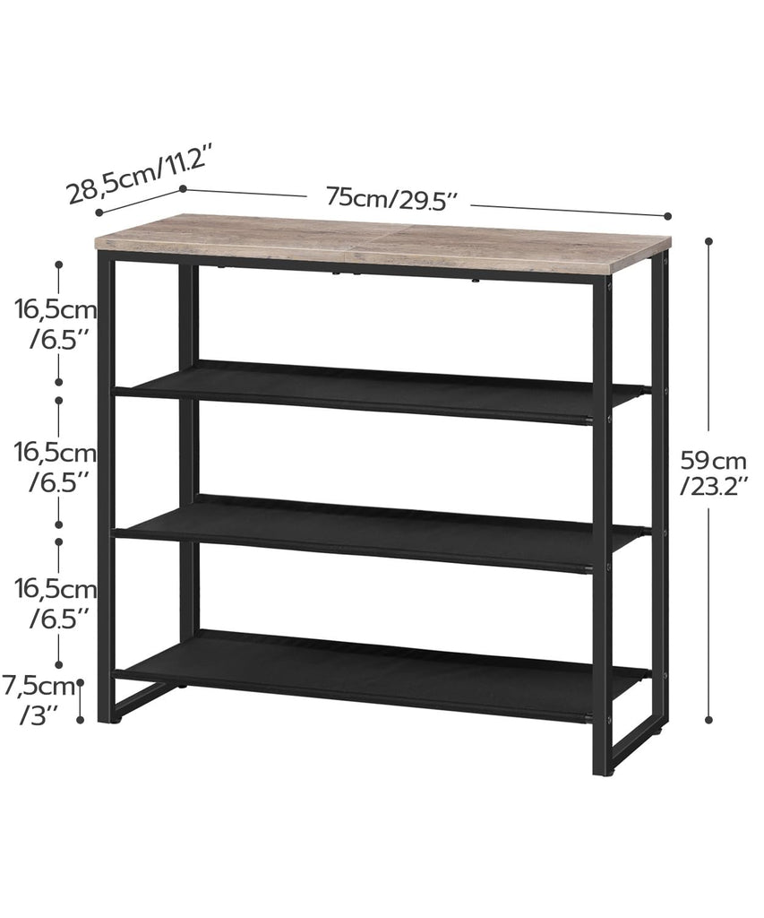 Shoe Rack, 4 Tier Shoe Storage Organizer with 3 Oxford Fabric Shelves and Top Panel, Holds 12-16 Pairs of Shoes and