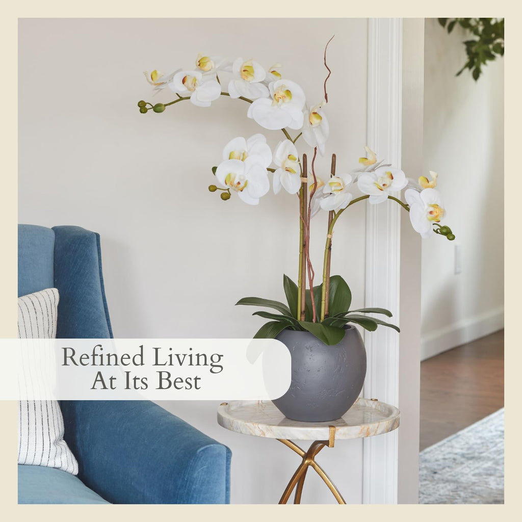 Faux White Orchid Plant, 25 in, Grey, Home Decor