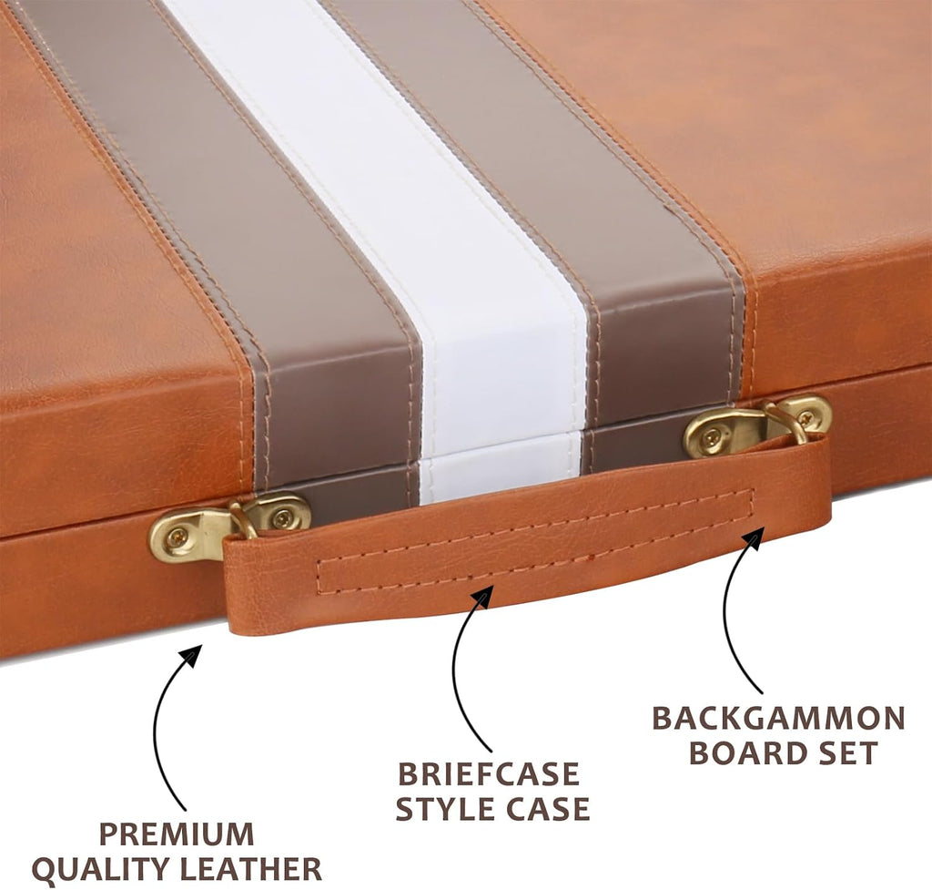 Backgammon Set - Classic Board Game with Premium PU Leather Case & Portable Travel Strategy Backgammon Game Set