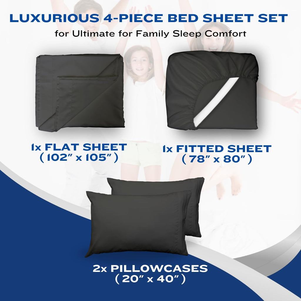 King Sheets Set - 4 pcs Breathable Cooling Sheets - up to 21" Extra Deep Pocket King Sheet Set with Side Pockets