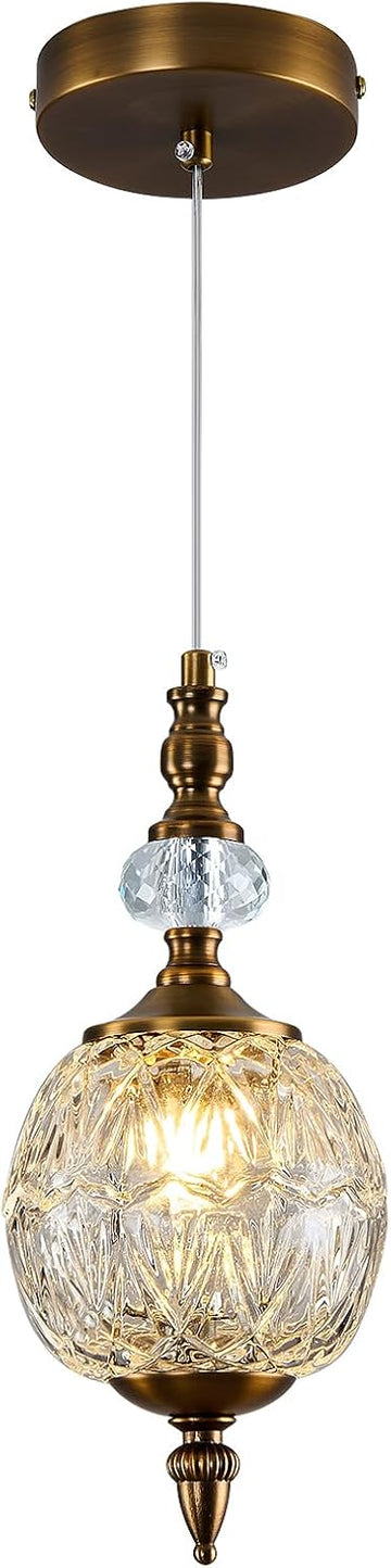 Vintage Glass Pendant Light Antique Brushed Gold Chandelier 4.72" Mini Adjustable Hanging Ceiling Light Fixture for