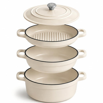 Enameled Cast Iron Dutch Oven Set - 4 Piece Cookware Set with Lids