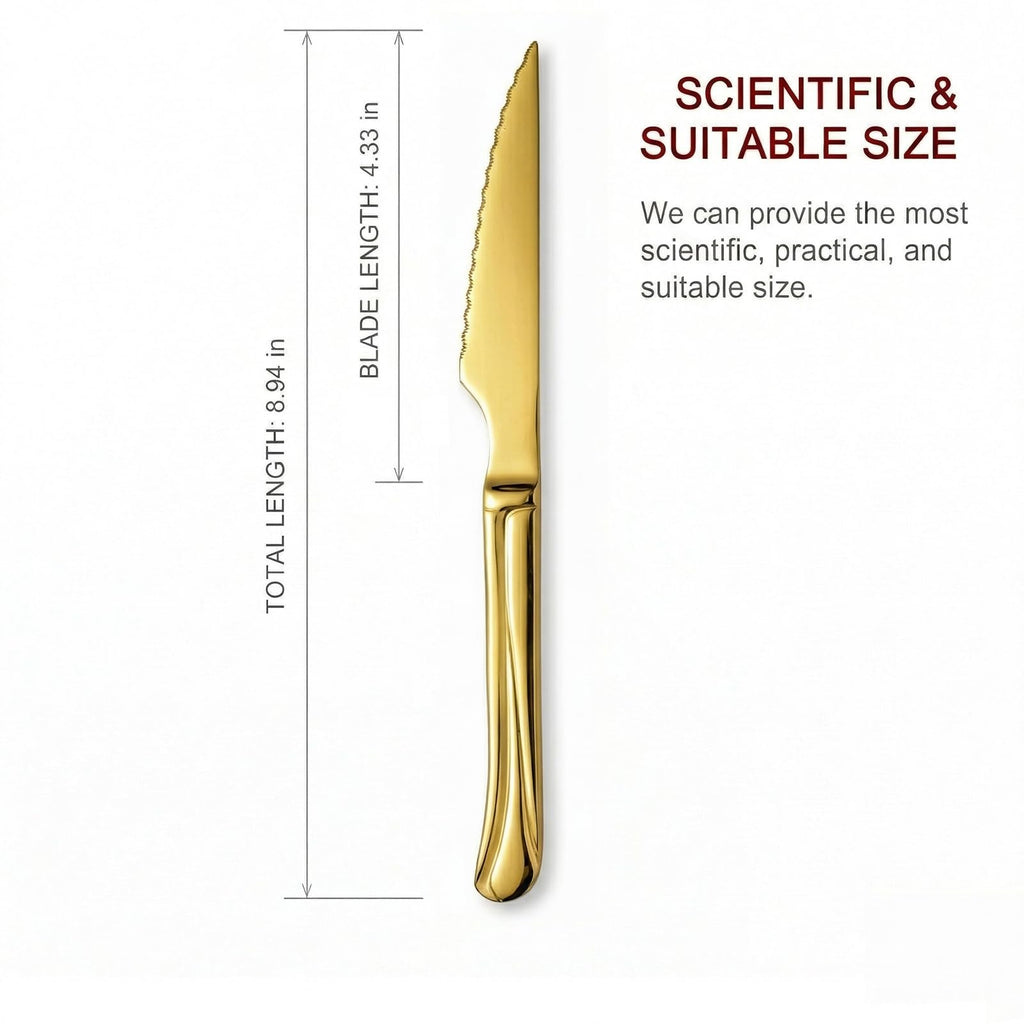 Gold Steak Knives, Ultra-Sharp Stainless Steel Cutlery Set, Dinner Knifes 6-Piece Stainless Steel kitchen Serrated Best