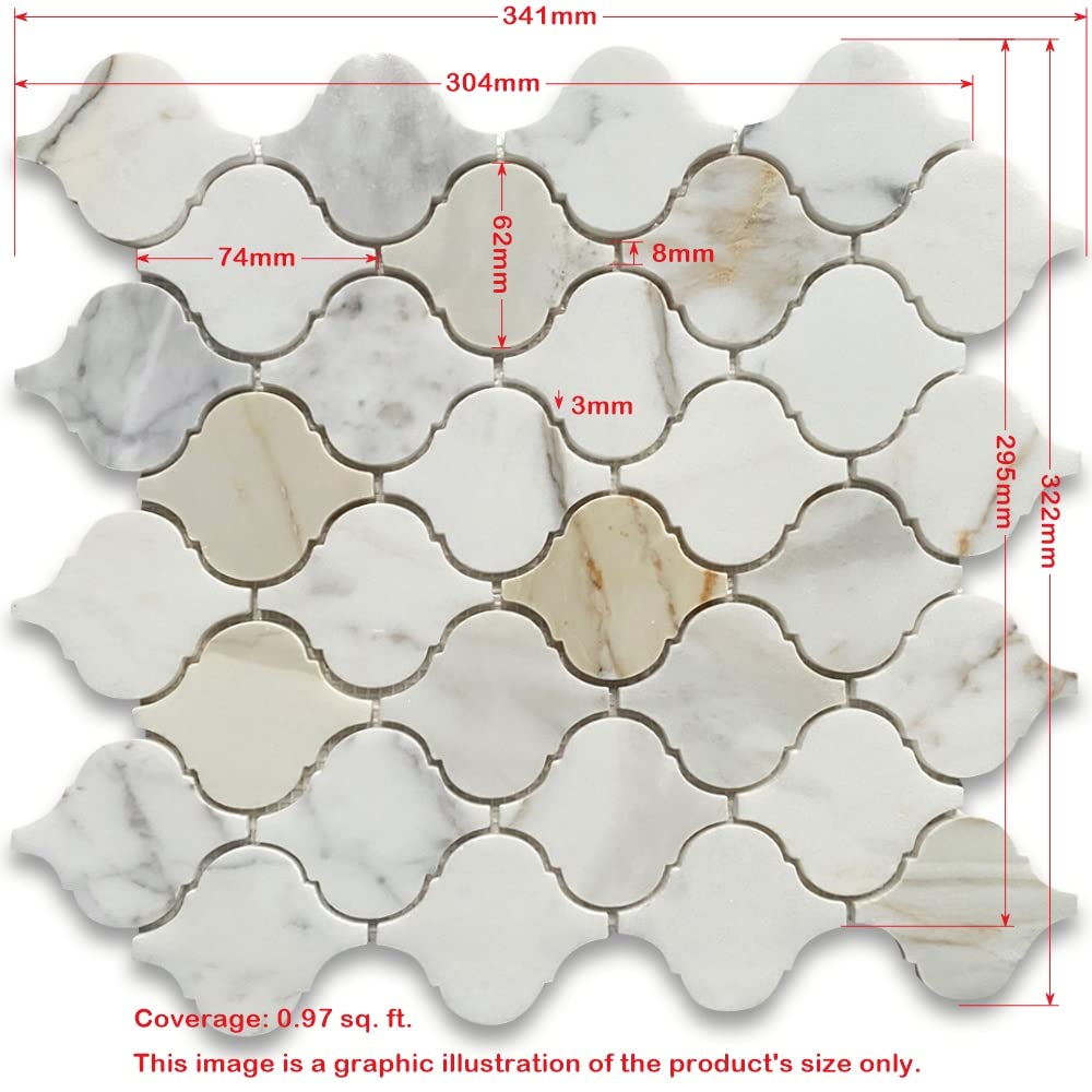 Crema Marfil Marble Medium Arabesque Baroque Lantern Mosaic Tile Polished Kitchen Bath Wall Floor Backsplash Shower