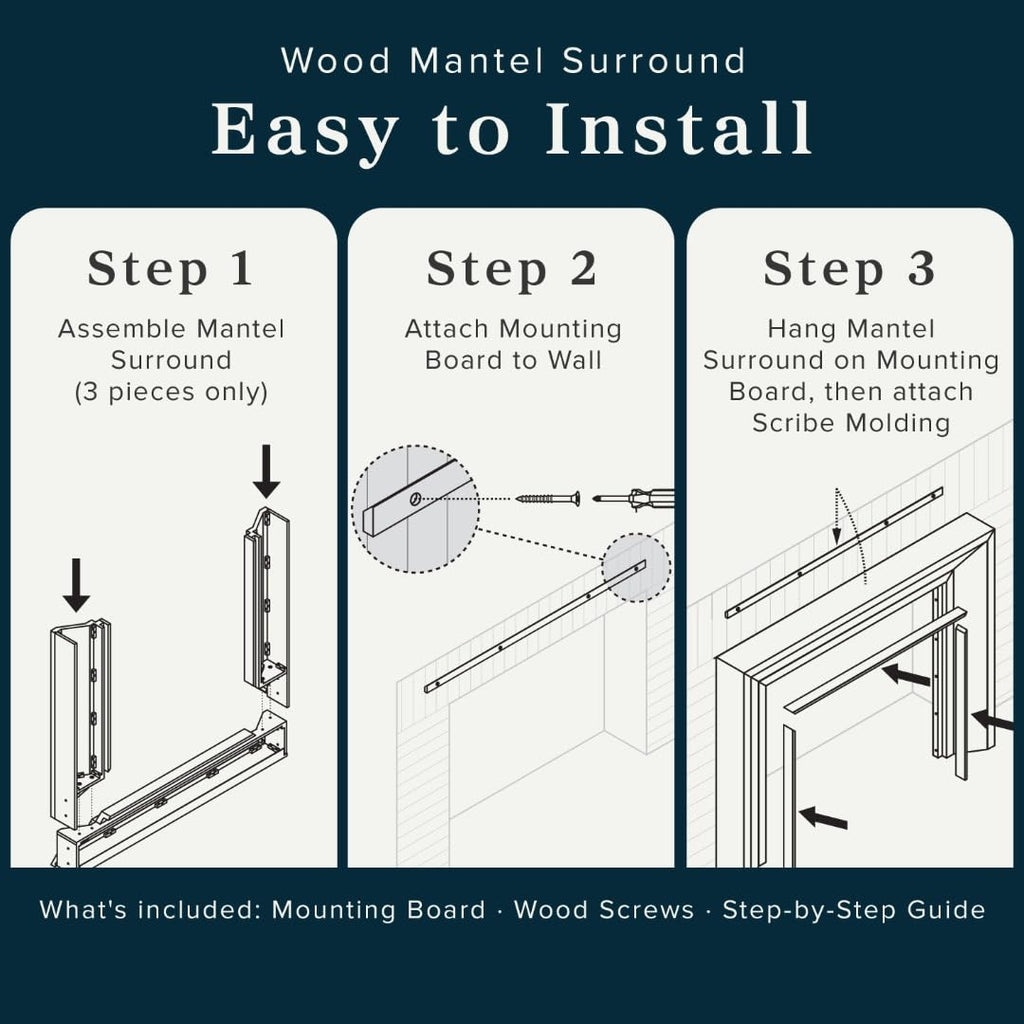 Everly Wood Fireplace Mantel Surround Kit in Whitewash | 56" x 42" Opening | 80" x 54" Overall | Modern Picture Frame