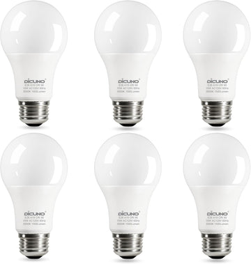 A19 LED Bulb 100W Equivalent, 1500 LM, Daylight White 5000K, 6-Pack