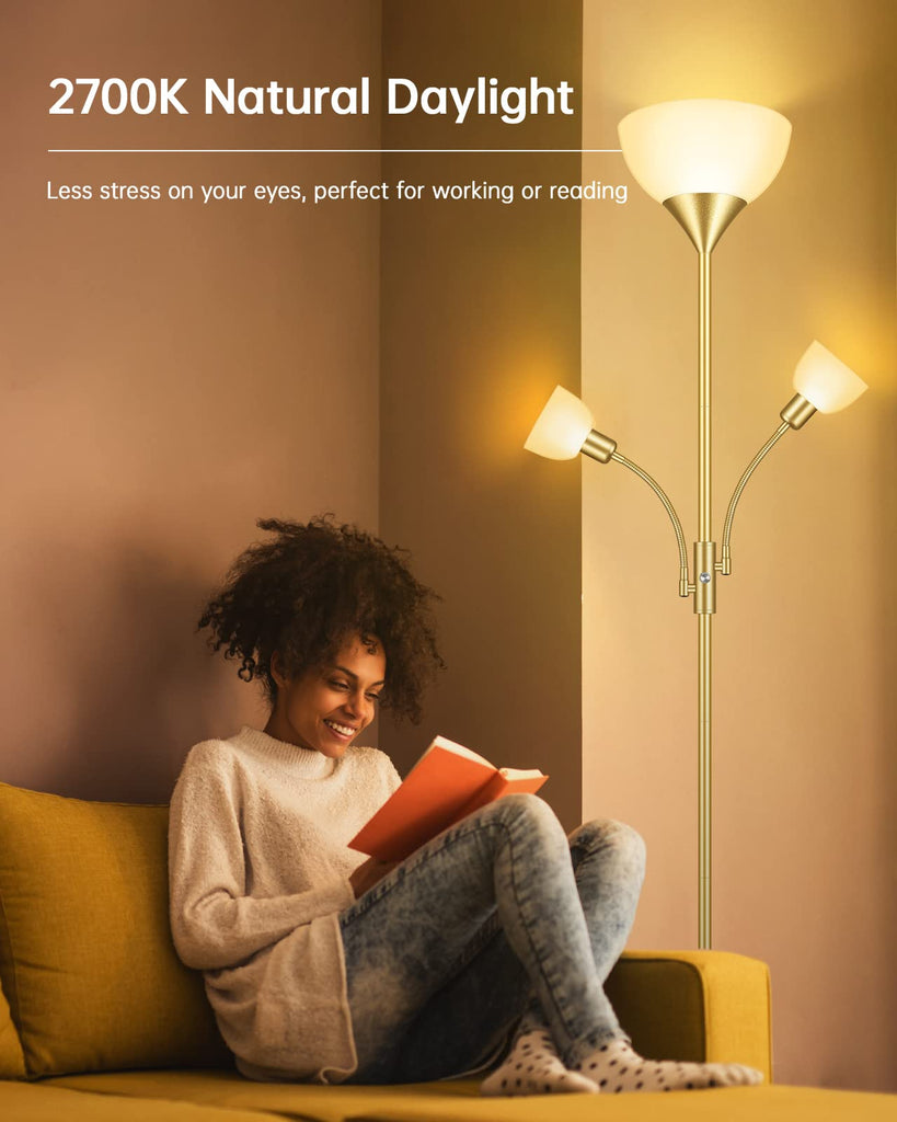 Floor Lamp, Torchiere Floor Lamps, 71 Inch Tall Standing Lamp, Bedroom Lamps with Reading Light, Rotary Switch, 3