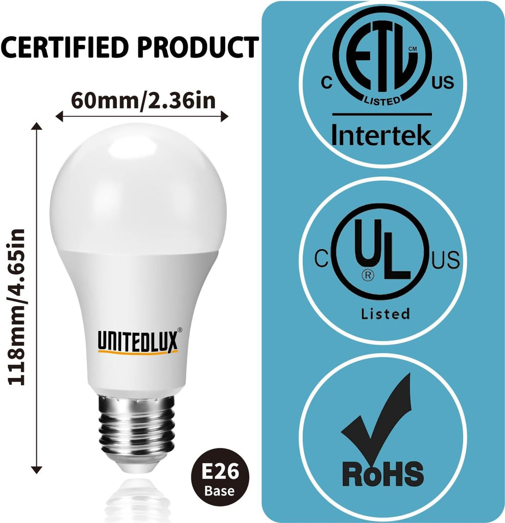A19 14W LED Light Bulbs 100W Equivalent, 1500 Lumens CRI 90+ Daylight 5000K, E26 Standard Base, Non-dimmable AC 120V