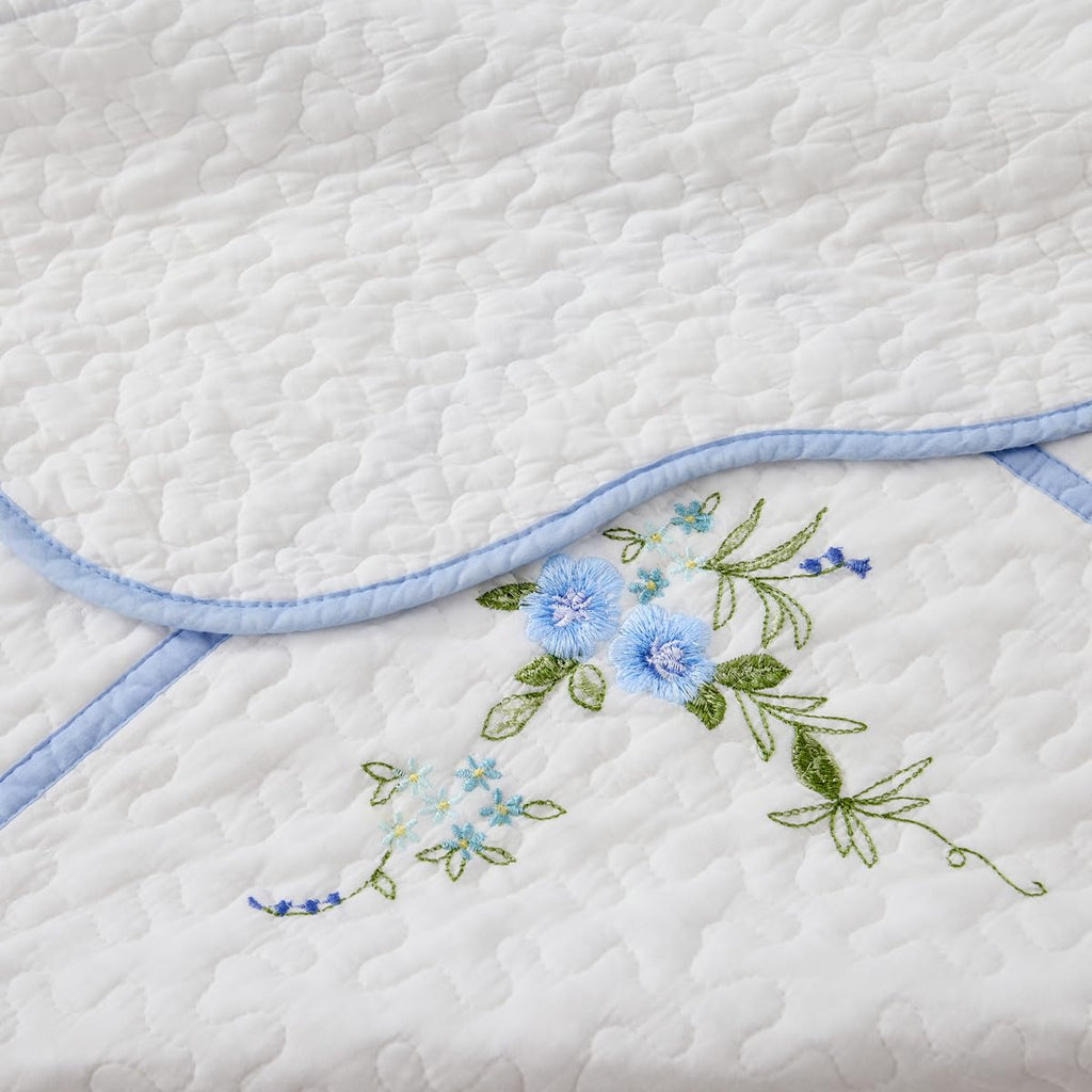 100% Cotton Quilt Set - 3-Piece Lightweight Bedspread Coverlet with Embroidery, All-Season Bohemian Bedding