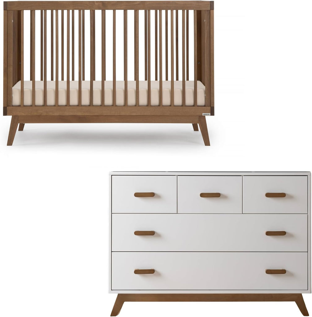 Nursery Furniture Set, Baby Crib and Dresser Combo, Walnut | Soho 3-in-1 Convertible Beechwood Baby Crib Made in