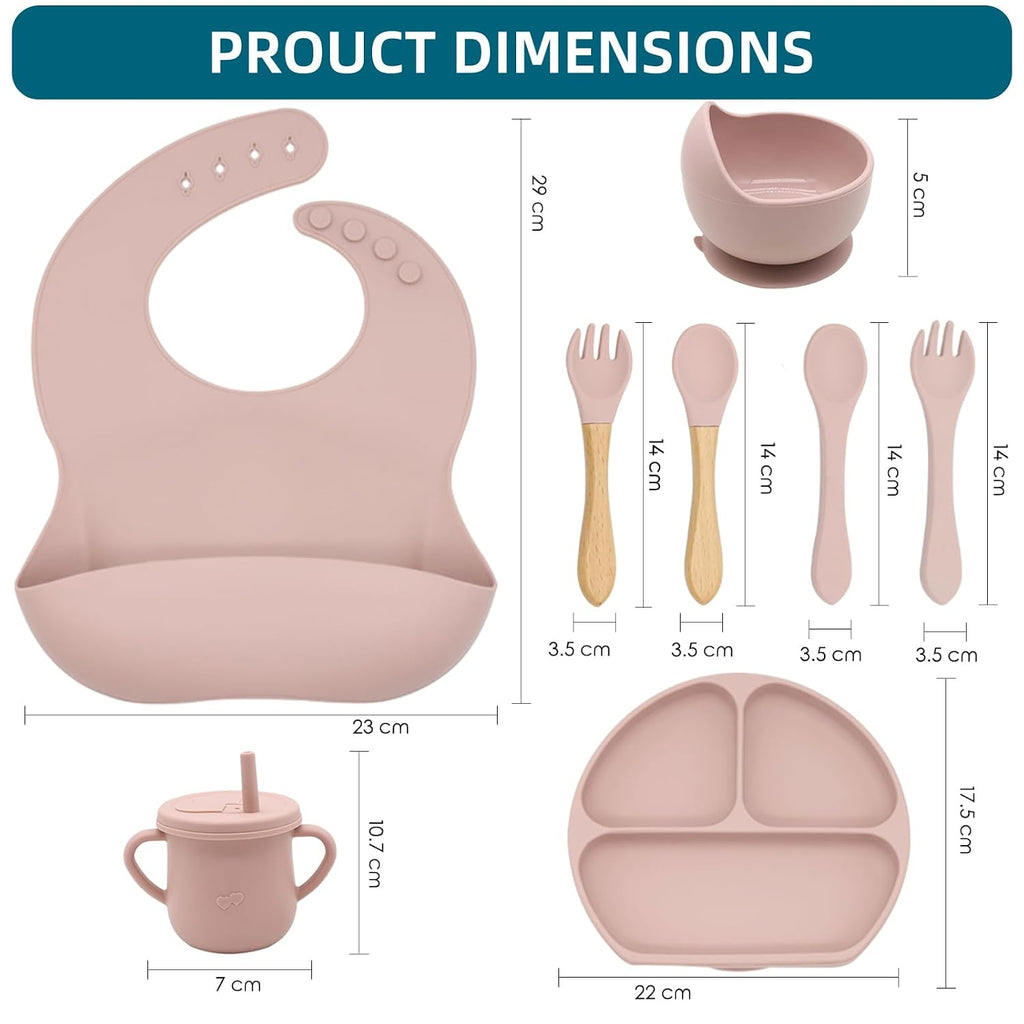 100% Silicone Baby Feeding Set,BPA Free Baby Dishes Set with Suction Bowl Divided Plate,Toddler Self Feeding Dish Set