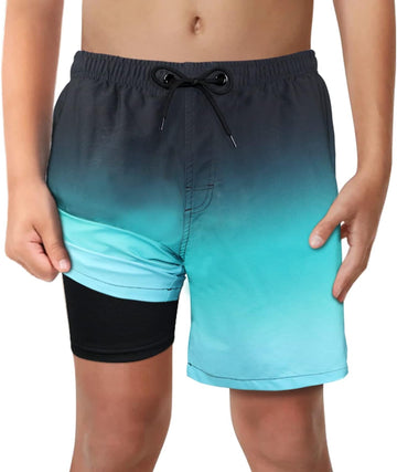 Boys Swim Trunks with Compression Liner Comfortable Anti-Chafe Swimming Shorts Stretchy UPF Quick Dry